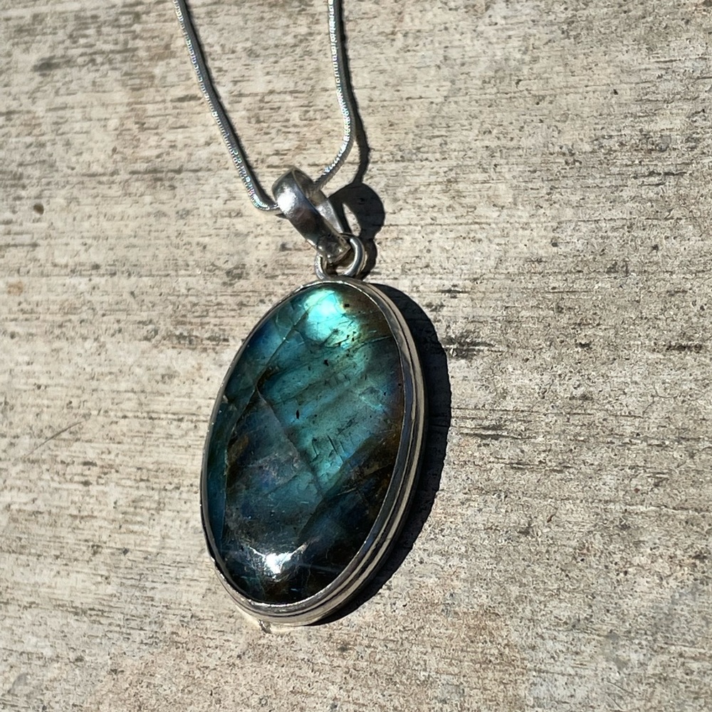 😵 Labradorite blue flash moonstone pendant necklace 925 sterling silver